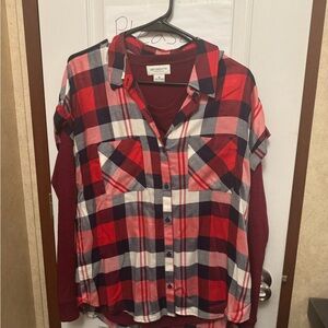 Liz Claiborne Burgundy Plaid Shirt